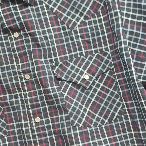 Plains Western Wear Shirt Men's Large Snap Pearl Buttons Blue Short Sleeve Plaid - Picture 9 of 11